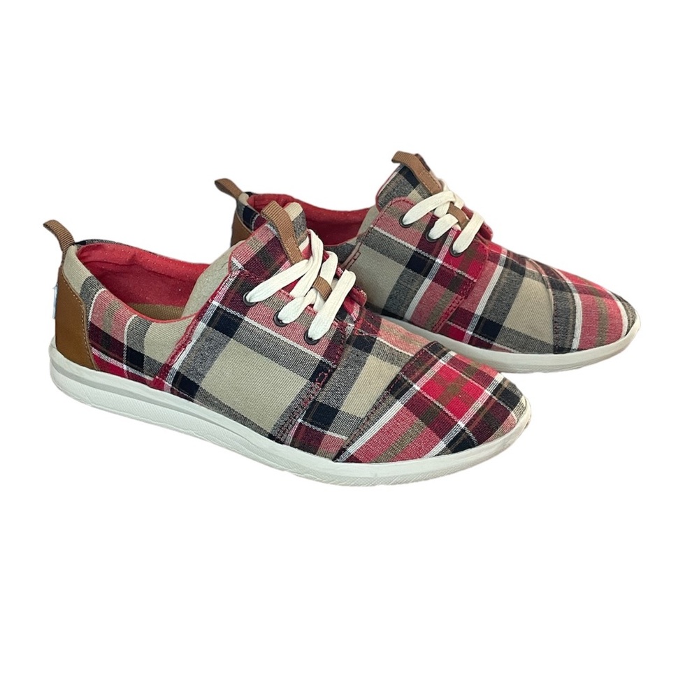 TOMS Del Rey Red/Warm Tan Plaid Sneaker (8)